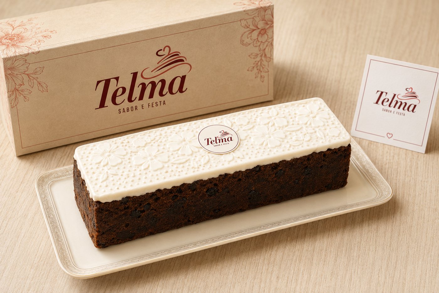 Bolo de Noiva inteiro com glacê de limão, na caixa Telma